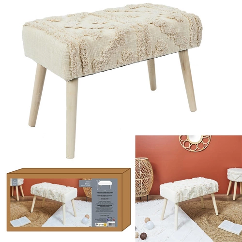 Čalouněná lavice boho Bali Intesi krémová dřevěná do předsíně a ložnice 60 cm