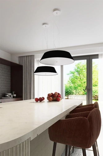 Moderní černý lustr Vega 60 do obýváku a kuchyně z textilu a skla 5-ramenný