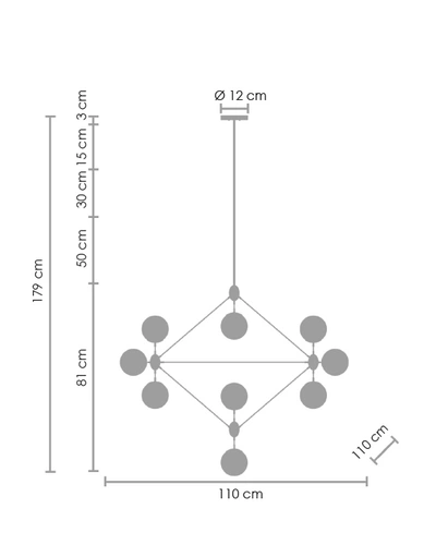 Závěsné svítidlo koule ASTRIFERO-15 jantarová černá 110 cm do obýváku a jídelny