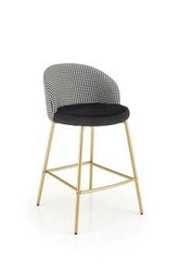 Barová židle Edessa sametová s opěrkou v černobílé kohoutí stopě na zlatých nohách do kuchyně 65 cm