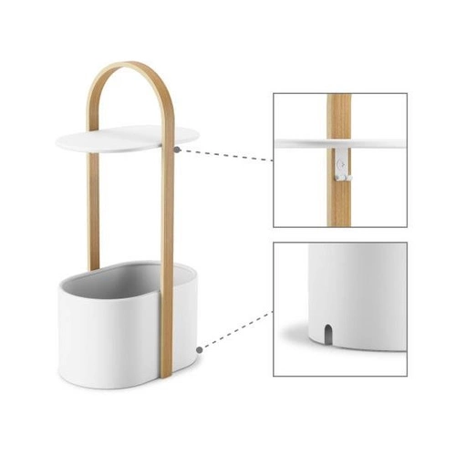 Oválný bílý konferenční stolek Umbra Bellwood s úložným prostorem a madlem do obýváku moderní