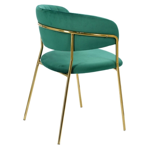 Jídelní židle Margo Intesi zelená čalouněná sametová glamour s područkami na zlatých nohách