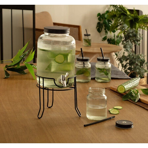 Skleněný nápojový dávkovač 4 l s kohoutkem na stojanu se 4 sklenicemi 5five simply smart na party