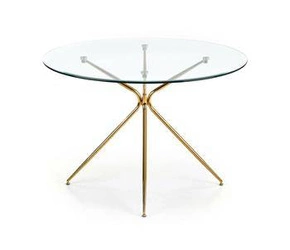 Jídelní kulatý stůl glamour Dore Intesi skleněný průhledný zlatý 110 cm