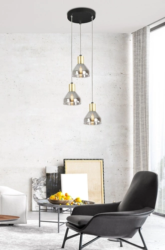 Závěsné svítidlo Gregory černé skleněné 3bodové do obýváku a jídelny industriální