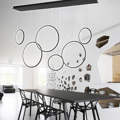 Moderní stropní LED lustr Altavola Design Kruhy černý, nastavitelný, do obývacího pokoje, 180 cm