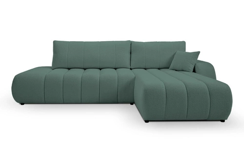 Rohová rozkládací sedačka Hobro pravá zelená moderní do obýváku s úložným prostorem