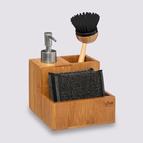 5five simply smart bambusový dávkovač na mycí prostředek s organizérem do kuchyně