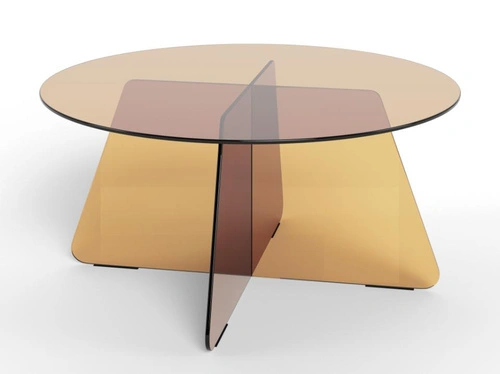 Konferenční stolek Samos kulatý skleněný hnědý 80 cm do obýváku