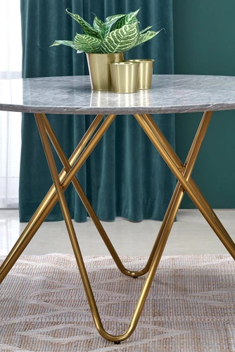 Jídelní kulatý stůl Cristallo 120 cm moderní šedý mramor glamour zlaté nohy