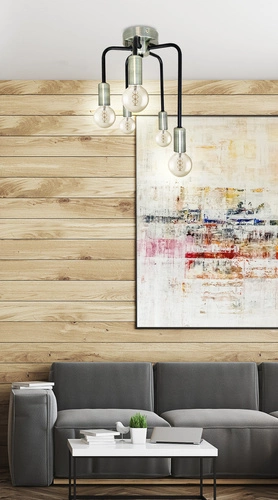 Stropní lustr loftový Saga černý s patinou 5-ramenný do obýváku a jídelny