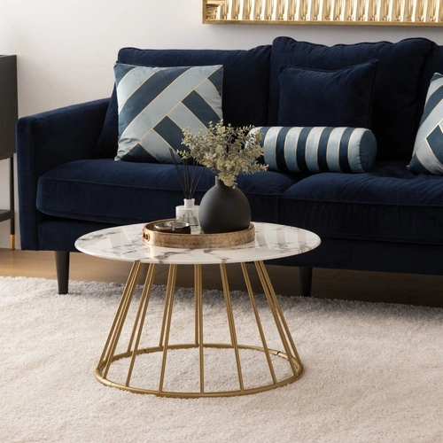 Kulatý konferenční stolek Rayo bílý s mramorovým efektem 70 cm moderní glamour do obýváku Atmosphera