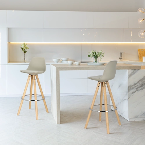 Barová židle Nord šedá s opěrkou do kuchyně a jídelny moderní dřevěná z ekokůže Intesi