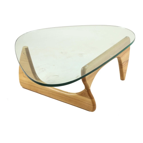 Konferenční stolek Trix inspirovaný Noguchi skleněný s jasanovým dřevem skandinávský do obýváku