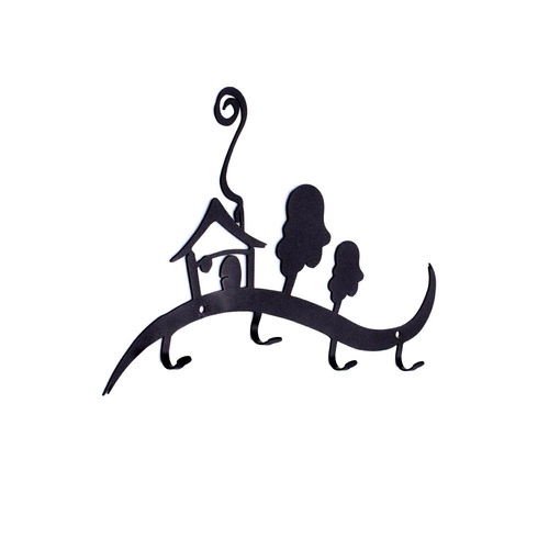 Nástěnný věšák do předsíně Domek černý moderní kovový Intesi na bundy a klíče