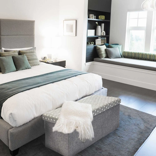 Skládací šedý taburet Intesi Velse s úložným prostorem obdélníkový do obýváku a dětského pokoje