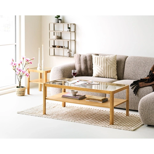 Konferenční stolek Lourmarin čtvercový skleněný dubový severský 40x40