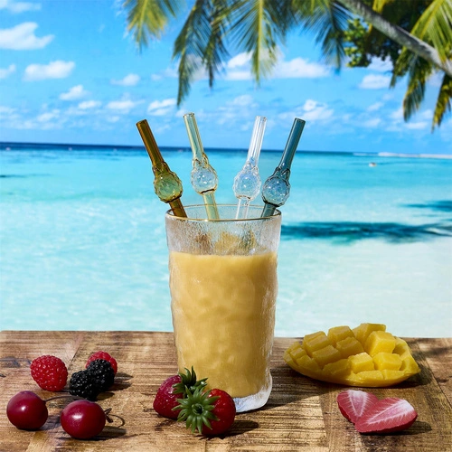 Sada 4 skleněných brček Ananas se štětečkem