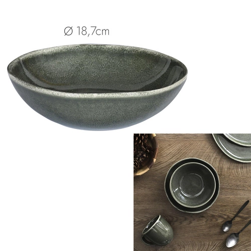 Hluboký talíř Black Forest 19 cm keramický šedo-zelený na polévku do jídelny Intesi