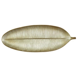 Dekorační podnos list Intesi zlatý 59 cm orientální do obýváku glamour na šperky
