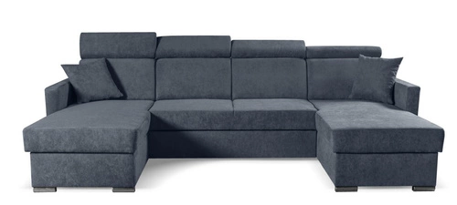 Rohová sedací souprava Mils U moderní rozkládací do obýváku, modro-šedá s úložným prostorem