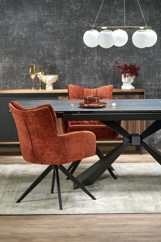 Rozkládací jídelní stůl Narel 180-230 cm moderní modrý mramor černé nohy Intesi