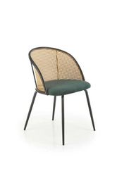 Čalouněná židle zelený samet Seraphine do jídelny a obýváku moderní s ratanovým opěradlem