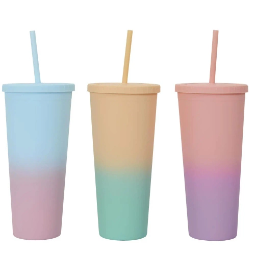 Hrnek s brčkem PP žlutý tyrkysový