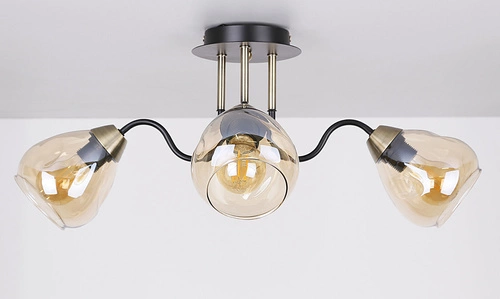 Stropní svítidlo Unica černo-zlaté skleněné 3bodové do obýváku a jídelny