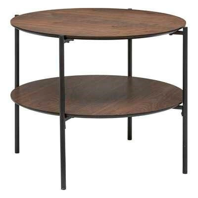 Konferenční stolek Kemi kulatý dřevěný ořech 63 cm moderní s policí do obýváku Atmosphera