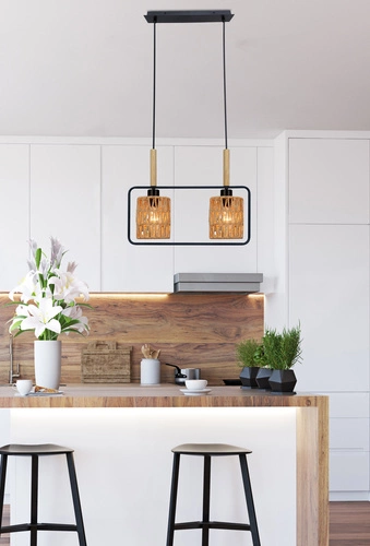 Závěsné svítidlo Crown boho černé s béžovým stínidlem do obýváku a nad stůl, výškově nastavitelné