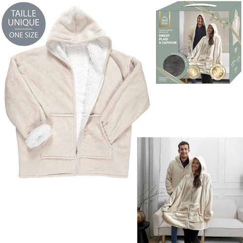 Zateplená rozepínací mikina/ snuddie s kapsou béžová