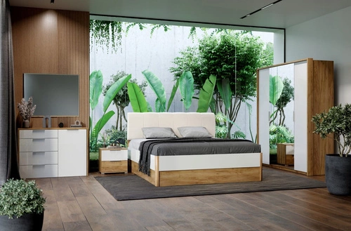 Postel do ložnice Tissa 180x200 bílá moderní s čelem a zásuvkami