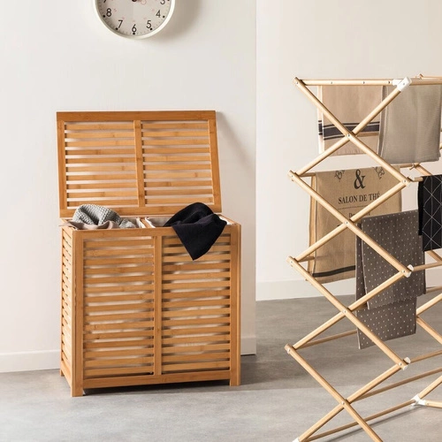 Bambusový koš na prádlo do koupelny 2 komory 2x50L přírodní 5five simply smart