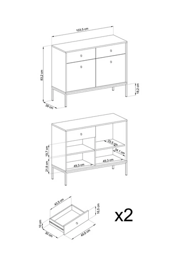 Komoda Evora modrá se zásuvkami na vysokých nohách glamour do obýváku 104 cm Intesi