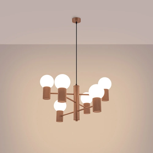 Moderní lustr HALO 6 kávový do obýváku a jídelny, hliník, 64 cm