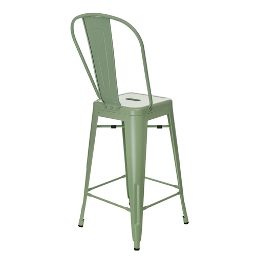 Barová židle Paris Back 66 cm zelená kovová s opěrkou do kuchyně a k ostrůvku industriální D2.DESIGN