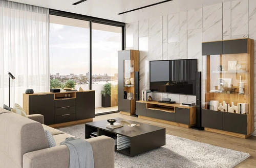 TV stolek 180 cm dub šedý moderní Lana se zásuvkou do obýváku Intesi