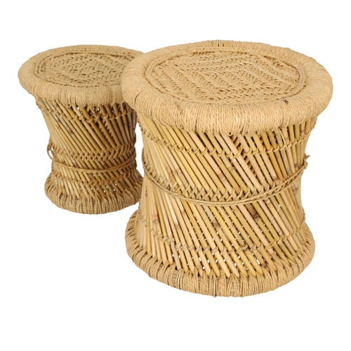 Sada 2 kulatých konferenčních stolků boho Corde z bambusu a konopí do obýváku Atmosphera