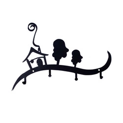 Nástěnný věšák do předsíně Domek černý moderní kovový Intesi na bundy a klíče