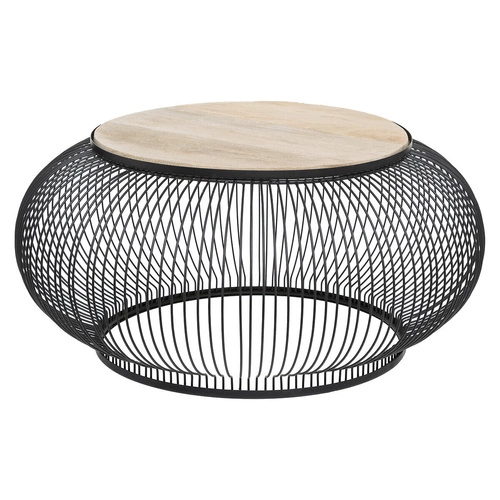 Sada 2 kulatých konferenčních stolků do obýváku loft mangové dřevo černá Atmosphera