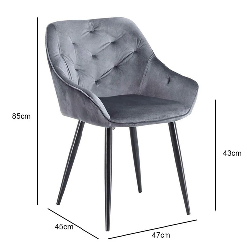 Jídelní židle čalouněná sametem Marion šedá s područkami moderní Intesi