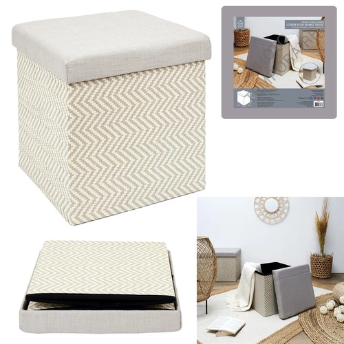 Skládací taburet Intesi Vels Boho s úložným prostorem šedo-béžový do obýváku a předsíně