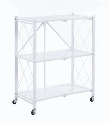 Kovový regál Eamy bílý na kolečkách 3 police moderní do kanceláře nebo kuchyně