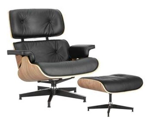 Odpočinkové křeslo do obýváku Vip Lounge Chair kožené černé s podnožkou moderní