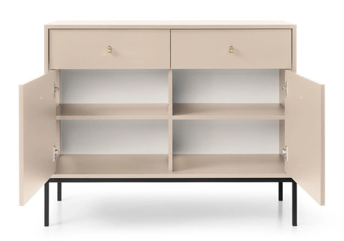 Bežová moderní komoda Evora se zásuvkami na vysokých nožkách do obýváku Intesi 104 cm