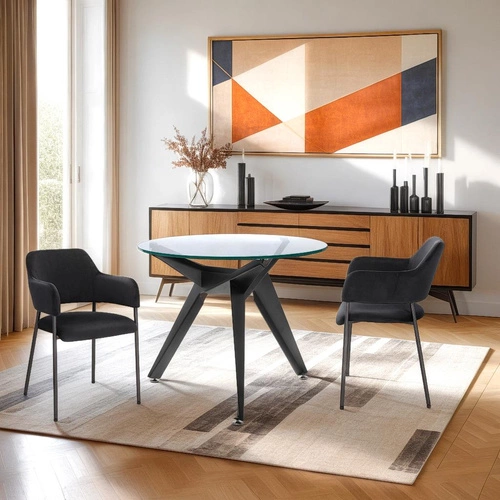 Kulatý skleněný stůl Troy 90 cm černý moderní do jídelny a obýváku loftový