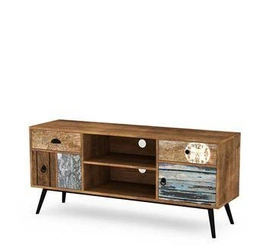 Dřevěný TV stolek Kaliope 120 cm moderní hnědý stojací do obýváku se zásuvkami