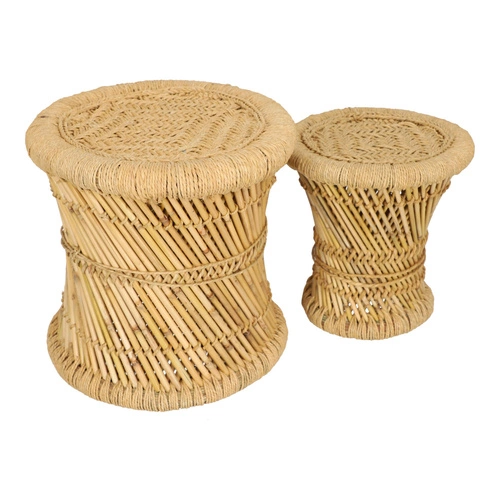 Sada 2 kulatých konferenčních stolků boho Corde z bambusu a konopí do obýváku Atmosphera