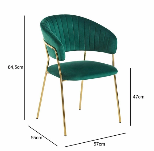 Jídelní židle Glamour Velvet Intesi čalouněná zelený samet se zlatými nohami